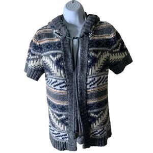 Between Me & You Sweater Wool Knitted Hooded Short Sleeves Women Size Large Top